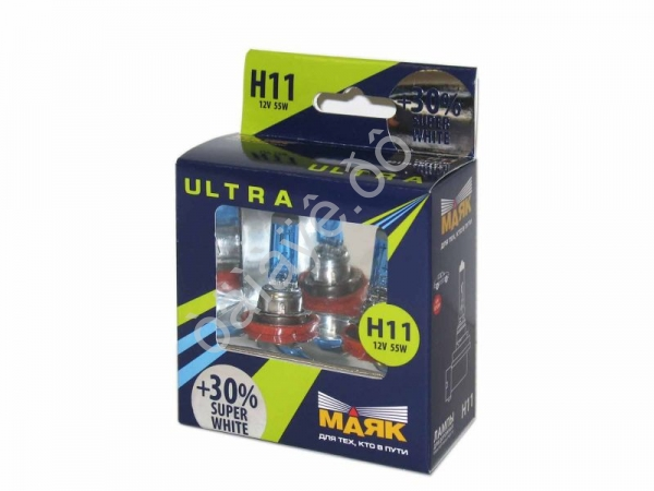 Лампа МАЯК ULTRA H11 12V 55W PGJ19-2 SUPER WHITE +30%