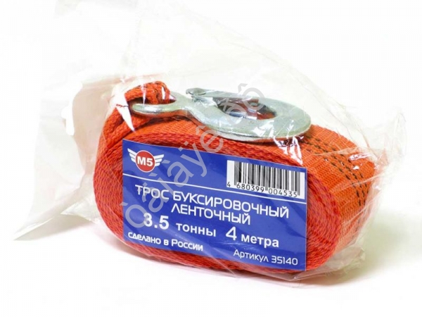 Трос буксировочный лента М5   3,5т, 4м, шириной 50мм с крюками /1/36