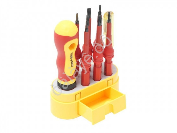 Отвертка диэлектрическая, со сменными насадками:PH0,PH2,SL3.0,SL6.0,Y1,T10,U2,трехгранная4.0 в компл BaumAuto