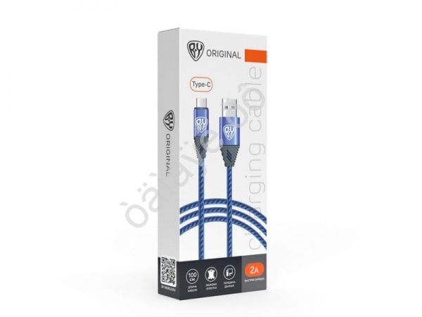 Дата-кабель универ. USB--Type-C, 1м,2А, кожаная оплётка, синий