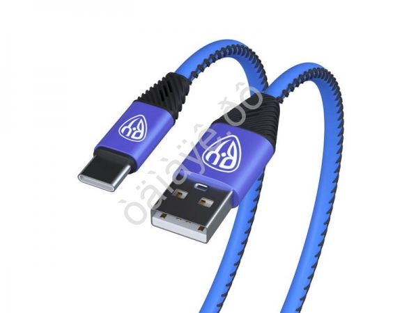 Дата-кабель универ. USB--Type-C, 1м,2А, кожаная оплётка, синий
