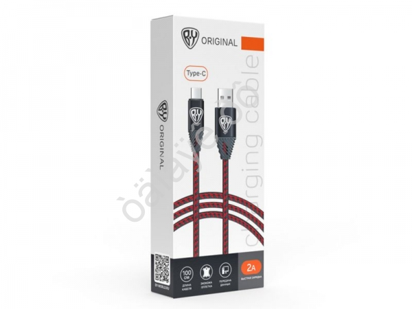 Дата-кабель универ. USB--Type-C, 1м,2А, кожаная оплётка, черный