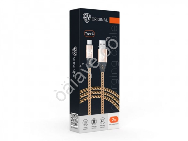 Дата-кабель универ. USB--Type-C, 1м,2А, кожаная оплётка, золотистый