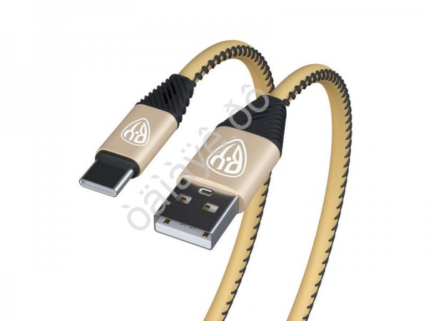 Дата-кабель универ. USB--Type-C, 1м,2А, кожаная оплётка, золотистый