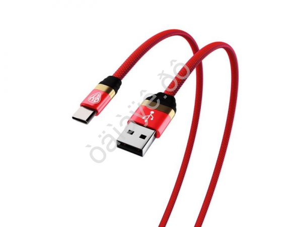 Дата-кабель универ. USB--Type-C, 1м,3А,быстрая зарядка QC3.0, тканевая оплётка, красный