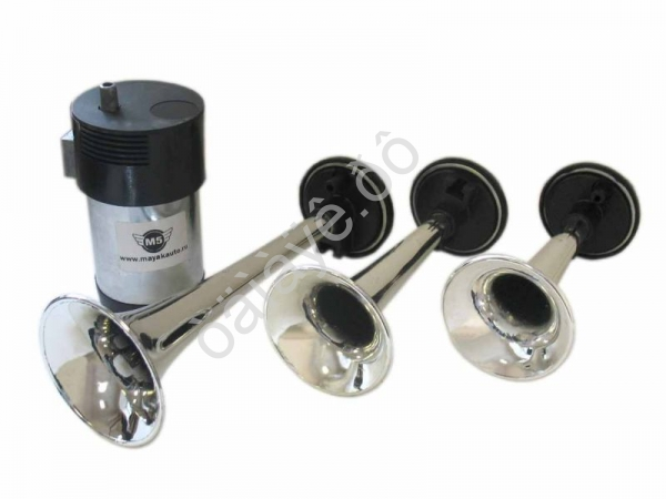 Сигнал звуковой воздушный 3-х рожковый хром 12В МТ  1/10_