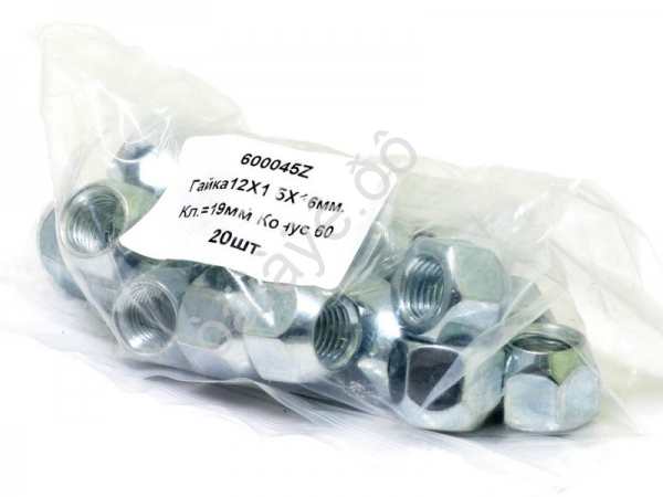 Гайка М12*1,50*16, открытая, конус (без бурта), ключ 19, цинк /1/20_ Гайка М12*1,50*16, открытая, конус (без бурта), ключ 19, цинк /1/20_