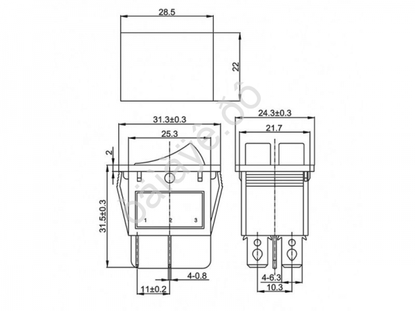 Переключатель 250V 15А (6с) ON-OFF красный с подсветкой ДВОЙНОЙ (RWB-511, SC-797) REXANT