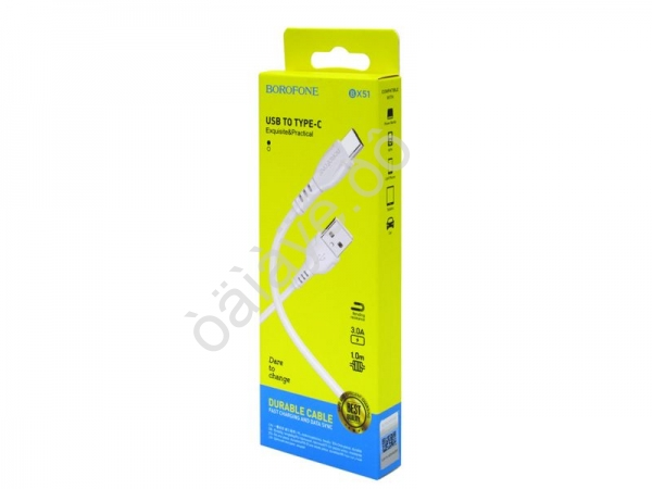 Дата-кабель универ. USB--Type-C 1 м, 3А, белый BX51 Borofone