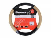 Оплётка на руль ЕРМАК экокожа, Карбон - А, черная с бежевыми вставками, размер М