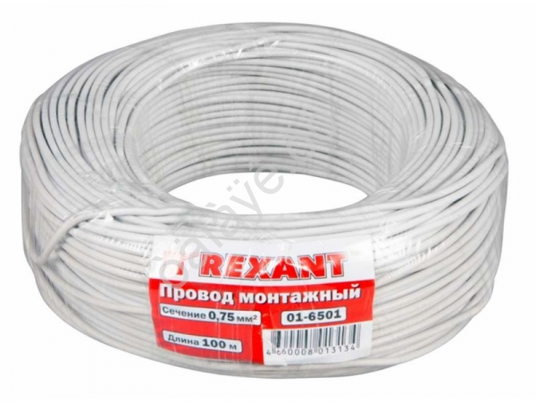Провод одинарный (0,75) REXANT белый (100м) 1/10 Провод одинарный (0,75) REXANT белый (100м) 1/10