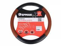 Оплётка на руль ЕРМАК экокожа, Карбон - А, черная с коричневыми вставками, размер М