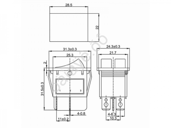 Выключатель клавишный 250V 15А (6с) ON-OFF синий с подсветкой ДВОЙНОЙ (RWB-511, SC-797) REXANT