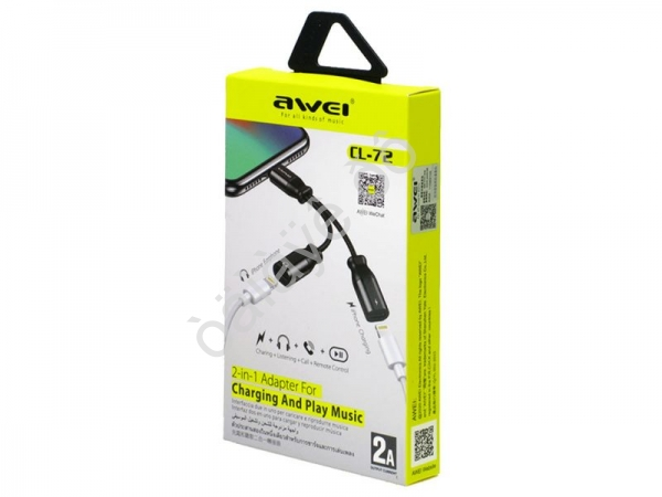 Адаптер разветвитель 2 в 1 для зарядки и проигрывания Lightning IPhone через Lightning Awei CL-72
