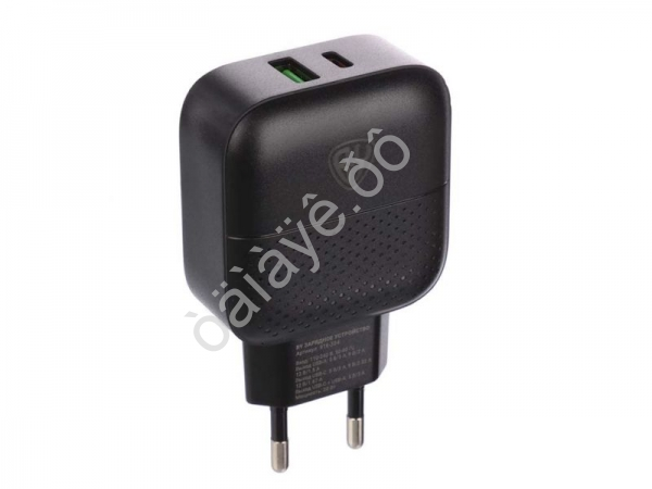 СЗУ 220В, Модерн, Быстрая зарядка QC3.0+TYPE-C PD, 20 Вт, черный, BY