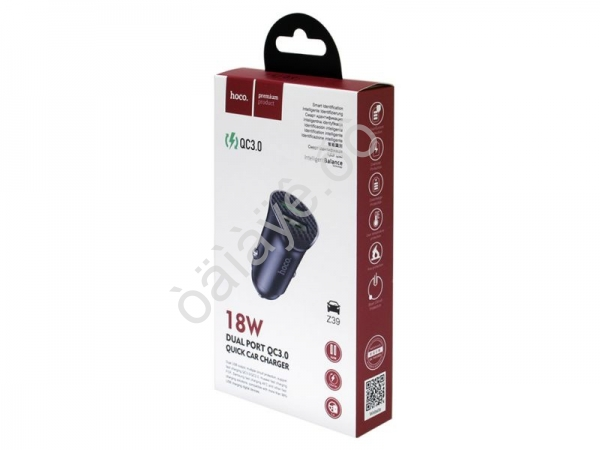 АЗУ в прикуриватель  2USB3.0 Quick Charger, черный Z39 (14шт в уп) Hoco