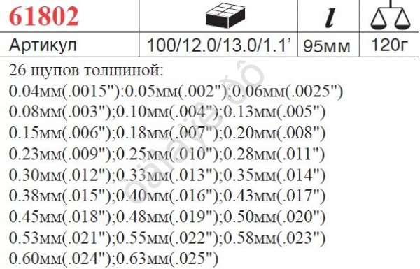 F61802  Набор щупов 26пр.  0.04-0.63мм (шт.) /1/20/100