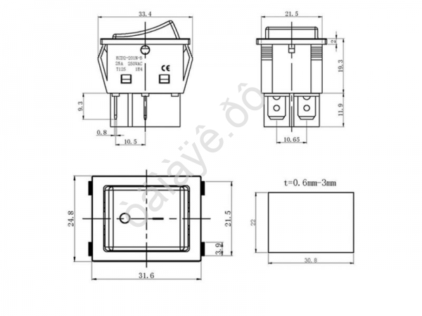 Выключатель клавишный 250V 25А (4с) ON-OFF красный с подсветкой (RWB-502) REXANT
