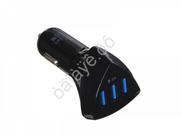 АЗУ в прикуриватель  3xUSB, 3A, 12/24В пластик /1/6/24/192
