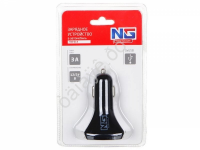 АЗУ в прикуриватель  3xUSB, 3A, 12/24В пластик /1/6/24/192