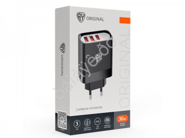 СЗУ 220В, Максимум, быстрая зарядка QC3.0, 3xUSB, 30 Вт, черный BY