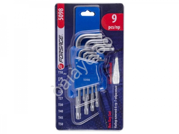 Ключи Г-образные TORX (0, 5, Т20, Т25, Т27, Т0, Т40, Т45, Т50), набор 9пр. Forsage