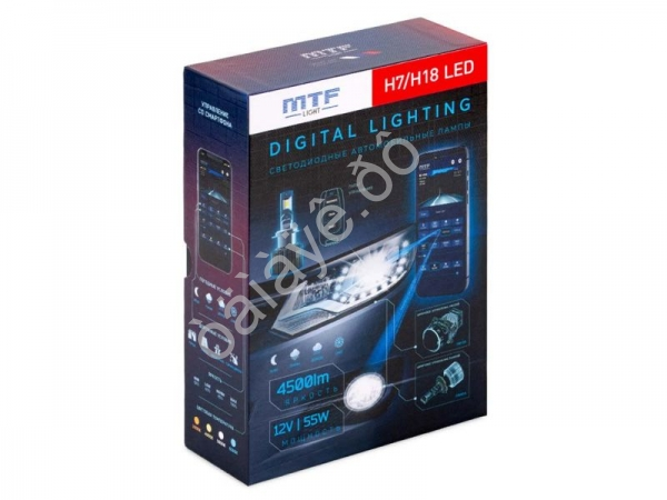 Светодиодные лампы MTF LIGHT серии DIGITAL LIGHTING Н7/Н18, 12V, 55W, 4500lm, 3000-7000K, управление со смартфона, аналоговое и пульт ДУ, к-кт.