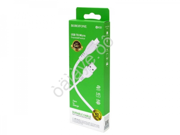 Дата-кабель MicroUSB 1м, 2,4А, белый BX51 Borofone Дата-кабель MicroUSB 1м, 2,4А, белый BX51 Borofone