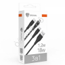 USB кабель 3в1 USB(A)-Type-C/microUSB/iP BY Base, 18W, 1,2 м, 3A, PVC, чёрный