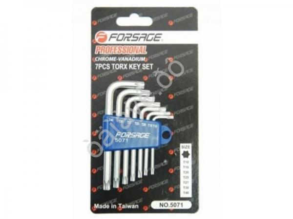 Ключи Г-образные TORX, набор 7пр. (Т10, Т15, Т20, Т25, Т27, Т30, Т40) Forsage Ключи Г-образные TORX, набор 7пр. (Т10, Т15, Т20, Т25, Т27, Т30, Т40) Forsage