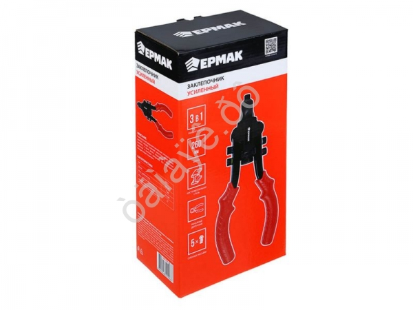 Заклёпочник двуручный для вытяжных и резьбовых заклёпок, насадки: 2.4,3.2,4.0,4.8,6.4мм, ЕРМАК